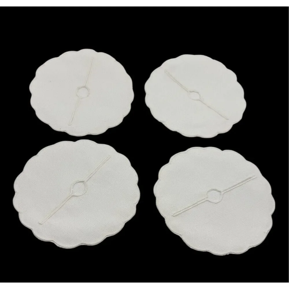 Linen Wine Glass Coasters 4” Round Vintage Set of 4 White